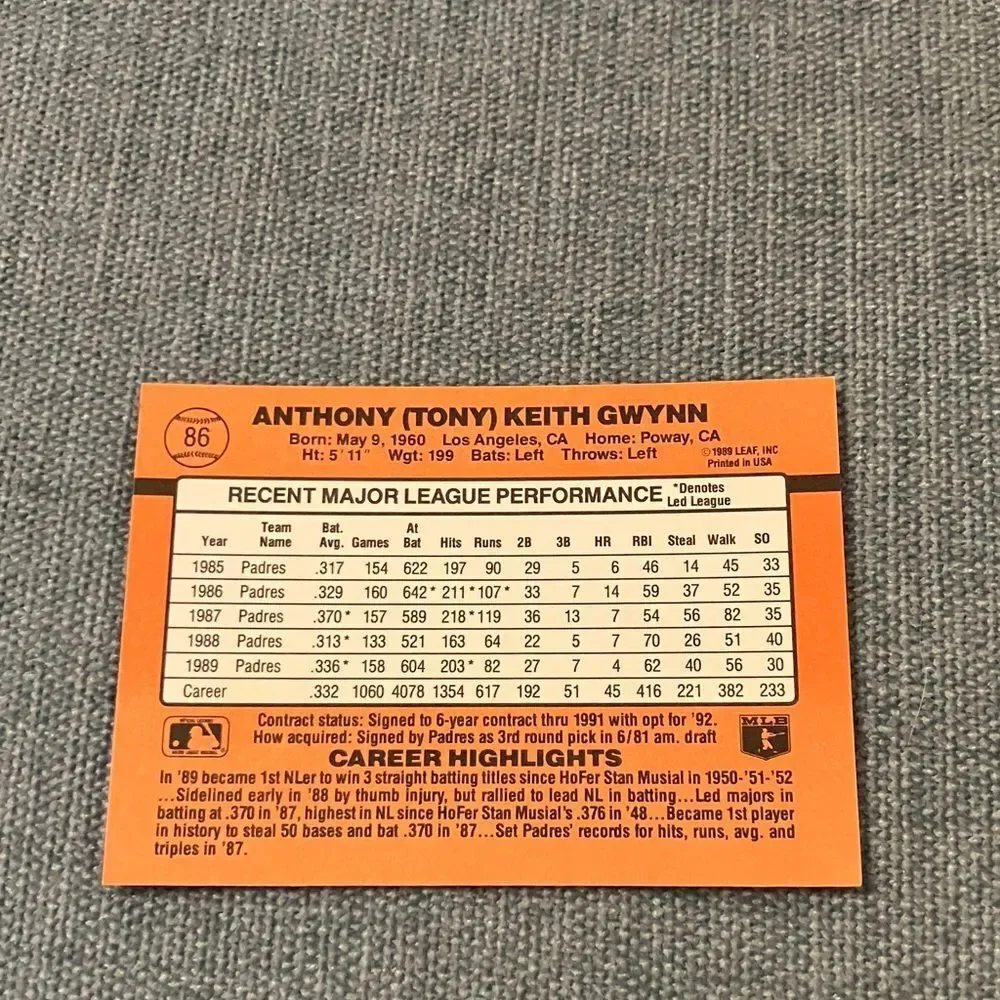 1990 Donruss San Diego Padres Baseball Card Trading Card